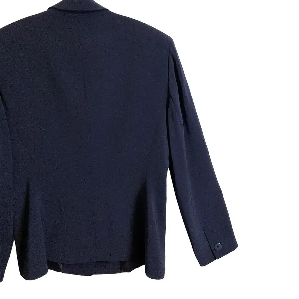 Kasper Women's 3 Button Blazer Size 10 Navy Notched Collar Pocket Work Career